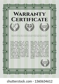 Green Formal Warranty Certificate template. With background. Detailed. Beauty design. 