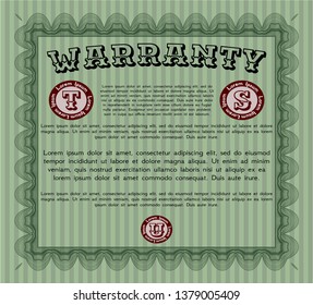 Green Formal Warranty Certificate template. Sophisticated design. Vector illustration. With background. 