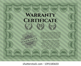 Green Formal Warranty Certificate template. Customizable, Easy to edit and change colors. Printer friendly. Modern design. 