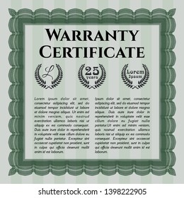 Green Formal Warranty Certificate template. Money Pattern. With guilloche pattern and background. Customizable, Easy to edit and change colors. 