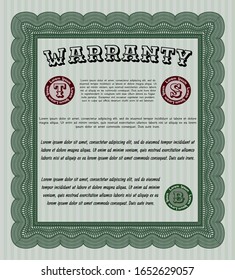 Green Formal Warranty Certificate template. Money Pattern. Vector illustration. Easy to print. 