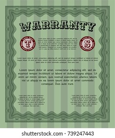 Green Formal Warranty Certificate template. Elegant design. Customizable, Easy to edit and change colors. With background. 