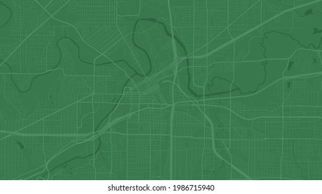 Green Fort Worth city area vector background map, streets and water cartography illustration. Widescreen proportion, digital flat design streetmap.
