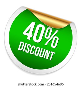 Green forty percent discount sticker on white background