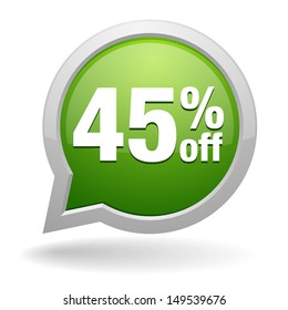 Green forty-five percent off speech bubble