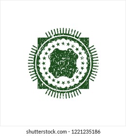 Green four leaf clover icon inside grunge seal