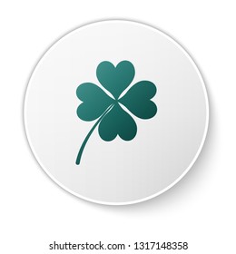 Green Four leaf clover icon isolated on white background. Happy Saint Patrick day. Green circle button. Vector Illustration