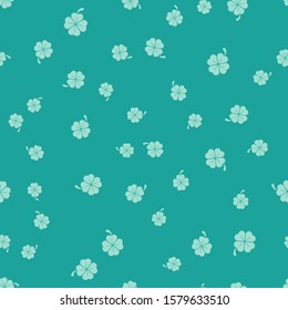 Green Four leaf clover icon isolated seamless pattern on green background. Happy Saint Patrick day.  Vector Illustration