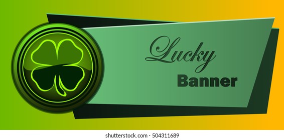 Green Four Leaf Clover Lucky Banner, Vector Illustration.