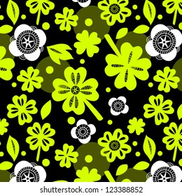 Green four leaf clover seamless pattern, vector