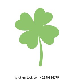 Silueta de trébol de hojas de cuatro verdes. Día de San Patricio de Irlanda. Símbolo irlandés shamrock. Ilustración plana vectorial para tarjeta de saludo, afiche, banner aislado en fondo blanco