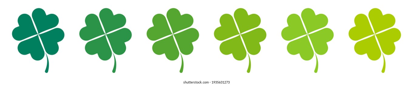 Green four leaf on white background. Shamrock clover flat decorative element. Vector illustration.