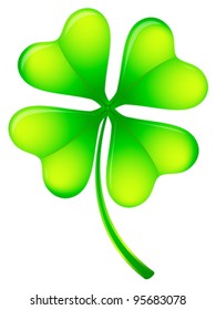 Green four leafs clover on a white background.