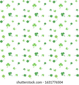 Green four and three leaf clover. Shamrock pattern for Happy Saint Patrick 's day. Seamless background.