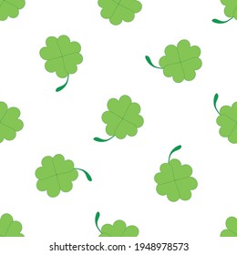 Green four-leaf clover patrics day St. Patrick's Day pattern on transparent background St. Patrick's Day festive symbols and elements for design. Vector illustration