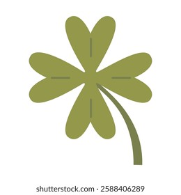 Green Four-leaf clover. Symbol of good luck, perfect for Saint Patrick's Day designs. Trendy modern vector illustration isolated on white background, hand drawn, flat design