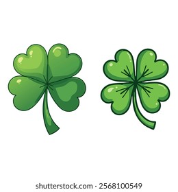 Green four-leaf clovers, symbol of good luck and fortune, perfect for St. Patrick�s Day designs, lucky charm illustrations, or holiday cards