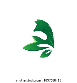 Grüne Fuchs Logo-Vorlage mit Blatt Logo.

