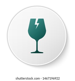 Green Fragile broken glass symbol for delivery boxes icon isolated on white background. White circle button. Vector Illustration