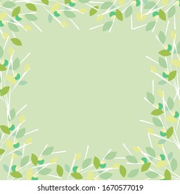 Green frame with abstract branches and leaves with copy space for your text. Nature, spring, soft color. Template, Vector flat illustration.