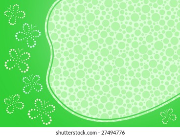 green frame with abstract butterflies and dot backdrop pattern