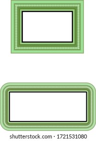 Green frame. Beautiful simple golden design. Vintage style decorative border, isolated on white background. Deco elegant art object. Empty copy space for decoration, photo, banner. Vector illustration