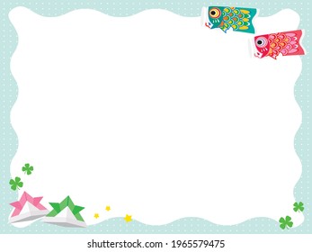 Green frame of carp streamers of Children's Day and the helmet of the origami