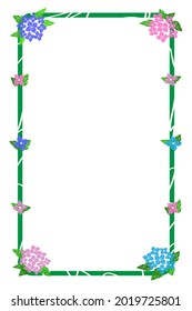 Marco verde con flores de hidrangea coloridas y diseño curvo de línea blanca