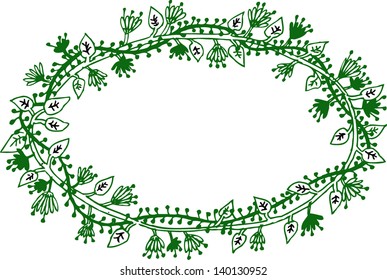 Green frame with flowers. Hand drawn illustration.
