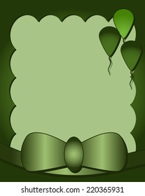 Green frame invitation with bow and balloons, vector illustration