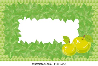 Green frame with leaves and apples.