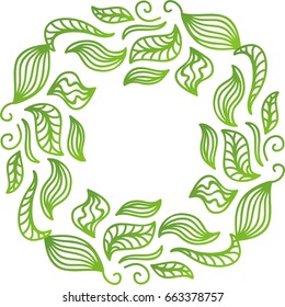 Green frame of leaves. Vector illustration.