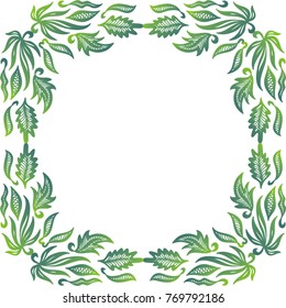 Green frame of leaves. Vector illustration.