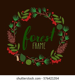 green frame with a mountain ash and pine needles