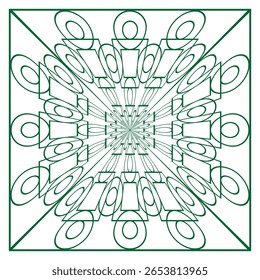 Green frame pattern. Abstract line Vector. Intricate contour illustration. Symmetrical shape background