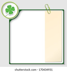 green frame for text with a cloverleaf and notepaper