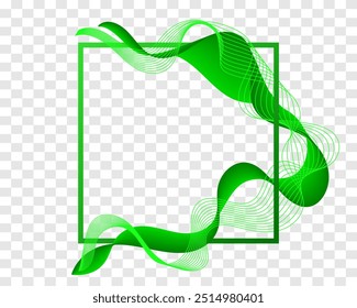 Green Frame And Wave Lines Isolated On Transparent Background. Minimal Wallpaper. Banner. Vector Illustration. Technology. Digital