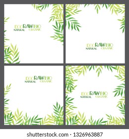 Green frames, bio, eco floral cards templates, universal design for your product