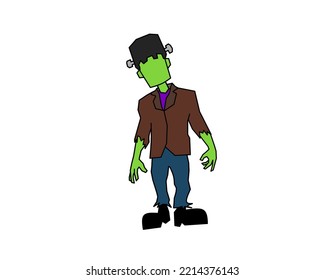 Green frankenstein halloween colorful mascot vector art illustration