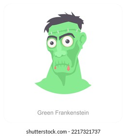 Green Frankenstein and zombie icon concept