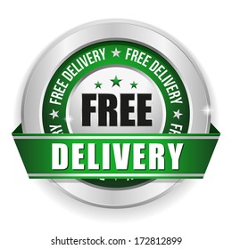 Green free delivery badge with ribbon