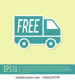 Green Free delivery service icon isolated on yellow background. Free shipping. 24 hour and fast delivery.  Vector Illustration