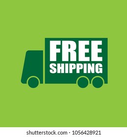 Green free shipping icon logo vector graphic design. Truck carrying cargo.