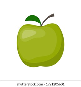 Green fresh apple isolated on white background, vector illustration in flat style.