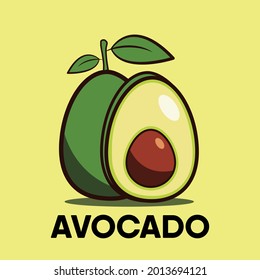 Green fresh avocado fruit flat design for summer or tropocal design. A simple illustration avocado.