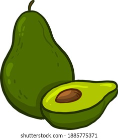 Vocado verde fresco , ilustración, vector sobre fondo blanco