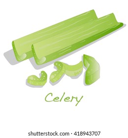 Green Fresh Celery. Stick Isolated Vector On White.