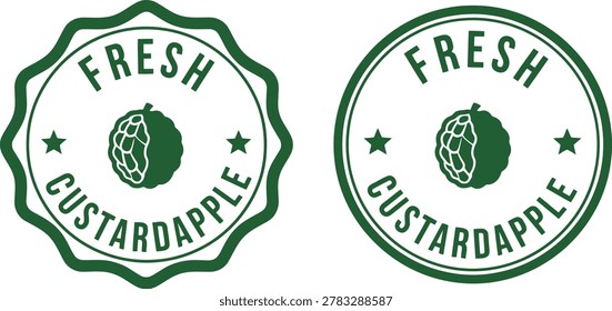 Green fresh custard apple badge logo set isolated on white background for food branding