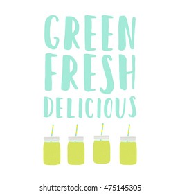 Green fresh delicious smoothie. Vector hand drawn illustration