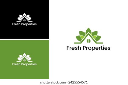 Green fresh house properties logo vector